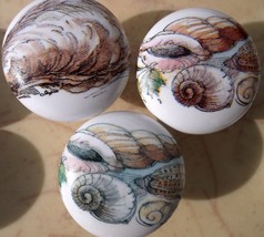 3 Ceramic Cabinet Knobs w/ Seashells #5 shell - £12.31 GBP