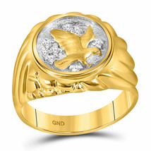 10kt Yellow Gold Mens Round Diamond Cluster Eagle Bird Ring 1/10 Cttw - £447.38 GBP