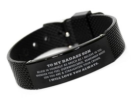 To My Son Bracelet From Mom or Dad, Badass Son Black Mesh In - £86.05 GBP