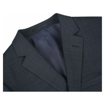 Men Renoir Suit Super 140 Wool Side Vent Slim Fit English Plaid 559-3 Navy Blue image 5