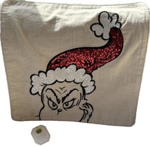 2022 PB Dr. Seuss the GRINCH Christmas Sequined Throw Pillow Cover NEW 18”square - £37.55 GBP