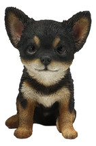 Lifelike Adorable Chihuahua Dog Puppy Sitting Statue 6.25&quot;H With Glass Eyes - £23.59 GBP