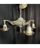 Antique 4 Light Cast Metal Hanging Pendant Ceiling Chandelier Light 1920s - £115.49 GBP