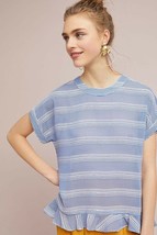 New Anthropologie Joliet Ruffled Blouse by Waverly Grey $156 X-SMALL Blue - £28.21 GBP
