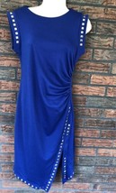 Cato Blue Sheath Gold Studs Small Sleeveless Dress Ruched Sides Illusion... - $5.70