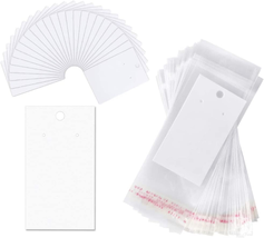 Paper &amp; Plastic Jewelry Earrings Display Cards Rectangle White W/Self-Se... - £10.10 GBP