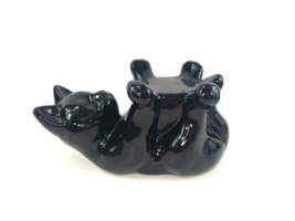 1997 Haeger Black Pottery Black Gloss Cat Plant Stand Statue # 336-05 - £43.38 GBP