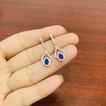 Cubic Zircon Earrings Tear Drop Blue Cz Earrings For Women Bridesmaids Earrings - $40.00