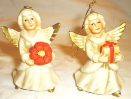 CHARMING HOMCO VINTAGE VICTORIAN CHRISTMAS ORNAMENT ANGEL SET OF 2 - £9.44 GBP
