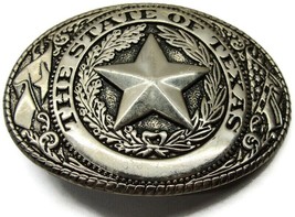 Vintage Belt Buckle &quot;The State of Texas&quot; Texas Star Flags Wreath Western Rodeo - £22.70 GBP