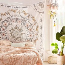 Sketched Floral Medallion Tapestry, Bohemian Mandala Wall Hanging Tapestries, In - £28.85 GBP