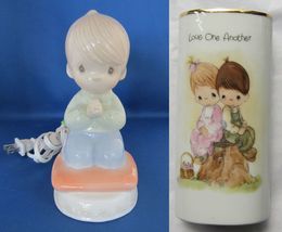 2X Enesco Precious Moments 7&quot; Praying Boy Night Light Love One Another Vase - £17.30 GBP
