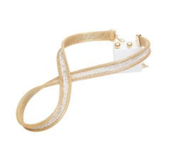 Chunky Gold Plated Mesh Rhinestone Infinity Choker Necklace &amp; Ball Earring Set - £45.82 GBP