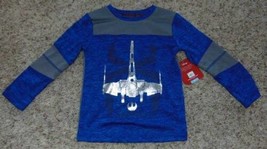 Boys Shirt Disney Star Wars Blue Star Fighter Ship Long Sleeve Tee-sz 4 - £10.08 GBP