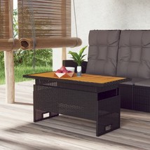 Outdoor Garden Adjustable Poly Rattan Patio Coffee Table With Wood Top Wooden - £108.88 GBP+