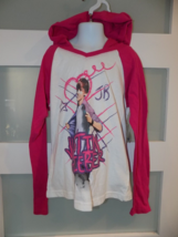 Justin Bieber LS Pink/White Hooded Shirt Size 10/12 Girl&#39;s NEW - £16.90 GBP