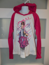 Justin Bieber LS Pink/White Hooded Shirt Size 10/12 Girl&#39;s NEW - £16.72 GBP