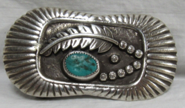 Jimmy Yazzie Sterling Silver Turquoise Belt Buckle Native American Navaj... - $247.49