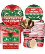 Yaomiao 180 Pcs Xmas Ugly Sweater Party Supplies Set Vintage Plates Cups... - $326.60 MXN