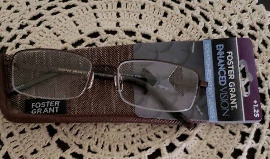 Primary image for Foster Grant ~ Brown Metal Semi-Rimless Glasses ~ Scratch Resistant~ +1.25 ~B203