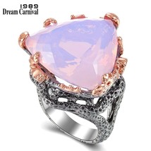 DreamCarnival 1989 Brand New Gothic Rings Women Triangle Radian Cut Pink Zirconi - £26.91 GBP
