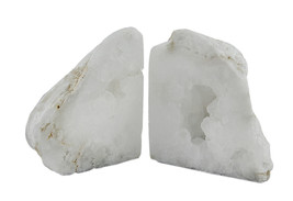 Scratch &amp; Dent Natural White Geode Polished Quartz Crystal Bookends 4-7 Pounds - £47.75 GBP