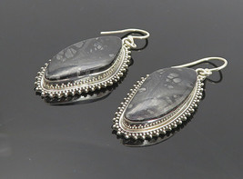 925 Sterling Silver - Vintage Black Jasper Bordered Dangle Earrings - EG3723 - £33.16 GBP