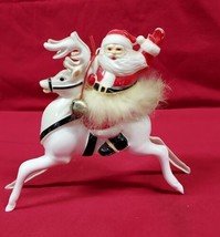 1950s Vintage Hard Plastic ROSBRO Santa on Reindeer Christmas 7.5&quot; - £71.12 GBP