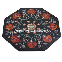 12&quot; Black Marble Flooring Tile Hakik Inlay Mosaic Floral Work Hallway De... - $277.08