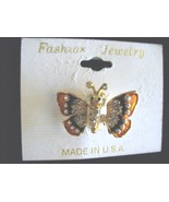 Enameled Movable Butterfly Pin with CZ - $16.00