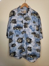 Roundtree Yorke 100% SILK Outdoors Shirt LARGE Allover Fish Print S/S Ti... - $15.04