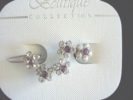 Purple and Clear CZ Flowers Barrette - £9.58 GBP