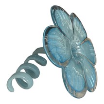 Hand-Blown Art Glass Flower Sculpture – Blue & White Swirl – Curling Stem 7" - $1,120.91 MXN