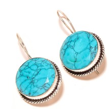 Turquoise Round Cut Gemstone 925 Silver Overlay Handmade Drop Dangle Earrings - £9.58 GBP