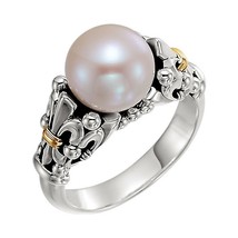 Fleur de Lis Pearl Ring in Sterling Silver and 14k Yellow Gold - £310.89 GBP+