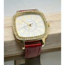 Gossip Womens Gold Tone Watch Square with Red Leather Band Rhinestone Accents - $21.89