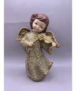 Vintage Gold Paper Mache Angel Playing Violin 9”Tall - £9.10 GBP