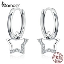bamoer Statement Wedding Jewelry Clear CZ Earrings with Star Charm Women Genuine - £17.83 GBP