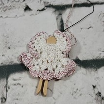 Vintage Clothespin Angel Christmas Ornament Handmade Holiday Knit Dress - £7.83 GBP