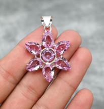 Pink Kunzite Pendant 925 Sterling Silver Pink Gemstone Flower Pendant Handmade - £3.95 GBP