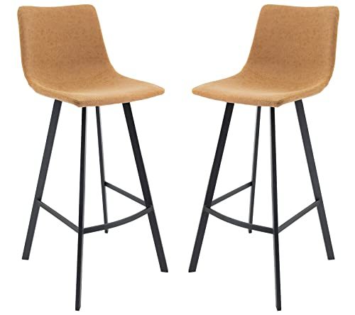 LeisureMod Light Brown Leather Bar Stool Set of 2 - Ergonomic Counter Height Bar Item image 2