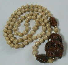 Vintage Hand Knotted, Hand Carved Wood Buddha Endless Necklace - £277.83 GBP