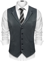 Men Lambskin Leather Waistcoat Western Vest Coat Classic Gray Button Jacket - £85.95 GBP