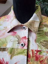 Caribbean Joe Multicolor Floral Cotton Collared Button Front Jacket Petite Large - £27.52 GBP