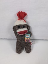 Schylling Mini Sock Monkey Brown Plush Small Stuffed Animal Toy Red Hair 8&quot; - £4.90 GBP