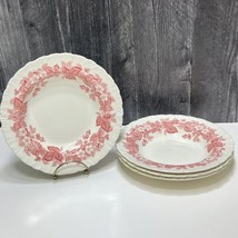 Set Of 4 Wedgwood Of Etruria Bramble Pink Red Rimmed Soup Bowls 8.25” England - £34.22 GBP