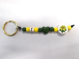 FIRED CERAMIC BEADS I &amp; GREEN HEART SHAPE WITH YELLOW ROSE DISC BEADED K... - $9.75 CAD