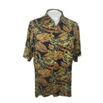 Izod Men Hawaiian camp shirt p2p 24 L aloha luau tropical foliage vintage silk - £19.38 GBP