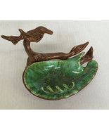 vintage ceramic glazed mcm look ashtray driftwood look brown green color... - $469.46 MXN