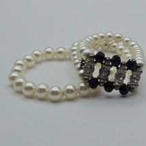 Elegant Synthetic Pearl Braclets *Lot of 2* Rhinestones Beads Stretch Jewelry - £12.19 GBP